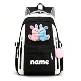 Mochila escolar personalizada resistente à água, bolsa de livros com nome personalizado, Preto, 16.5 Inches, Casual