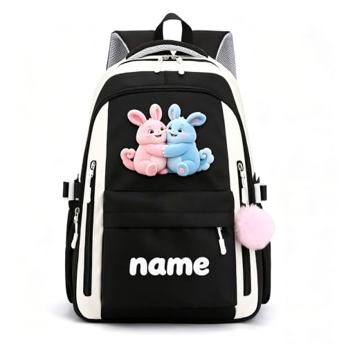 Mochila escolar personalizada resistente à água, bolsa de livros com nome personalizado, Preto, 16.5 Inches, Casual