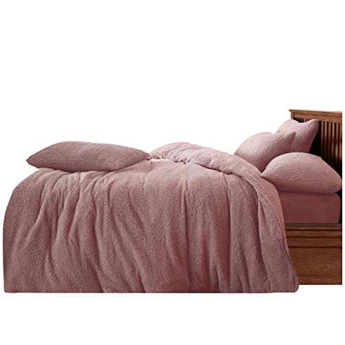 GC GAVENO CAVAILIA Fluffy Teddy Fleece Duvet Cover Set King Size Cuddly Soft Bedding with Matching Pillowcases | Warm Comfortable Fluffy Quilt Cover Bed Set Perfect for Winter Season, Pink