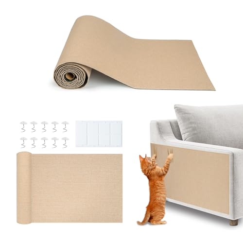 Best Pet Supplies Catify Peel & Stick Cat Scratching Mat – Self-Adhesive, Trimmable Cat Scratch Pad Cover - Carpet, Sofa, Furniture Protector – Replaceable Adhesive Stickers - Beige & 39.4 x 15.8