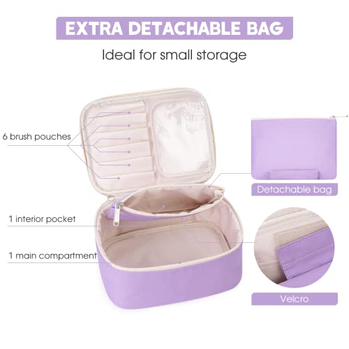 Image of Travel Makeup Bag Large Cosmetic Bag Make up Case Organizer for Women and Girls, Light Purple, Cosmetic Bag