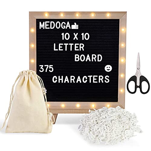 Climberty Wood 10x10 Inches Felt Letter Board with LED Lights for...