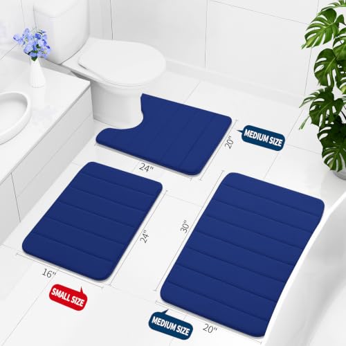 Image of Buganda Memory Foam Soft Non Slip Absorbent Bathroom Rugs Rubber Back Runner Mat (20 x 32, Navy Blue)