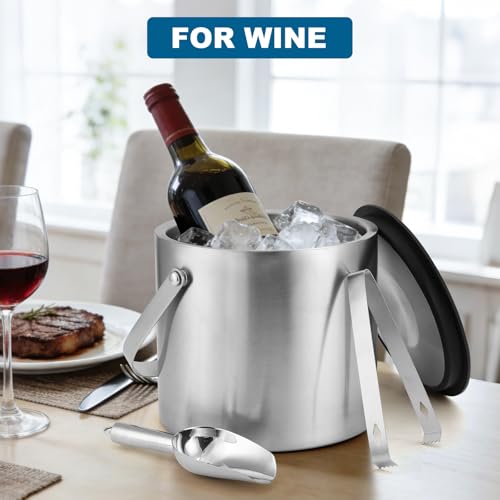 4L Stainless Steel Ice Bucket With Lid, Insulated Double-Wall Ice Buckets with Scoop & Tongs for Parties, Portable Ice Container for Chilled Champagne Wine Drink, Ideal for Home/Activities/Bar Freezer by Berverra - Image 3