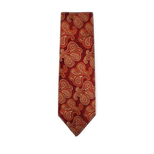Burnt Orange Paisley Burgundy Pattern Tie For Men Silk Tie Cuff Links Hanky Set Box H5096 One Size Brown #TOP5