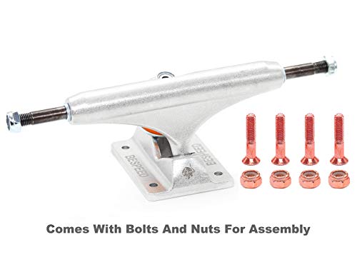 BESPEED Skateboard Trucks 5.25\" Raw Set of 2 Fits 8.0\"-8.5\" Decks Pair Aluminum Alloy Polished Hollow Light Weight Standard (Silver-Orange, 5.25\") - Thumbnail 4