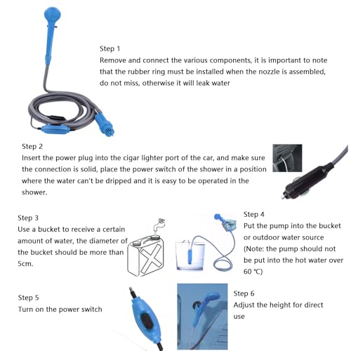 Kit de ducha portátil para auto, ducha eléctrica portátil de 36W, flujo ajustable para camping al aire libre y lavado de autos miniatura 5