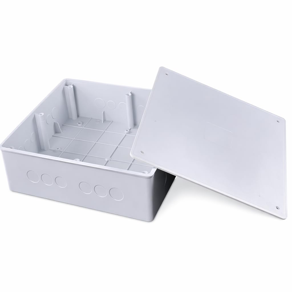 12" x 12" x 3" White PVC Junction Box – Heavy-Duty Plastic Electrical Conduit Box with Pre-Molded 1/2" & 3/4" Knockouts, Snap-Off Cover & Metal Lid Screws Included — Amazon image 6