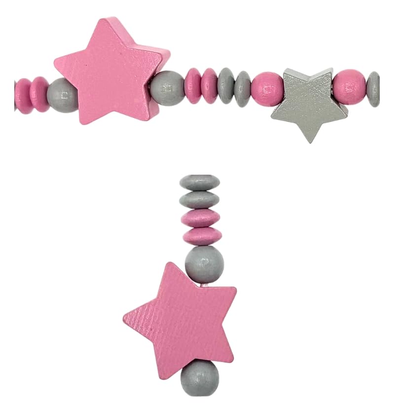 Set Nuckelkette + Kinderwagenkette mit Namen " STERNE " Hellgrau Babyrosa/Baby/Unisex/Personalisiert/HANDMADE