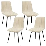 JIJIAN Pack de 4 Sillas de Comedor, Sillas Tapizadas con Tela de Lino y Patas de Metal Negro, Diseño de Rayas, Sillas de Comedor para Comedor Sala de Estar Dormitorio Cocina Salón Recepción, Caqui
