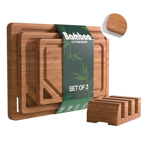 KITCWIZ Bamboo Cutting Boards for Kitchen, [Set of...