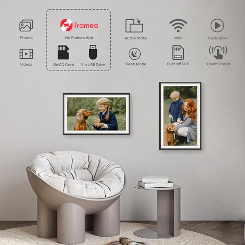 Frameo Digital Photo Frame -15.6" WiFi Large Digital Picture Frame with 1920x1080 FHD IPS Touchscreen, Built-in 64GB Storage, Instant Sharing via Frameo App,Auto-Rotation