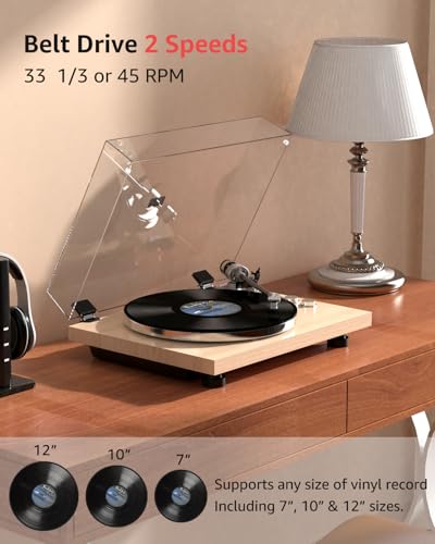 Image of Turntables Record Players Wireless Output Carbon Fiber Tonearm Aluminium Platter Belt-Drive LP Turn Tables Audio Phono RCA Line Out AT-3600L MM Cartridge Vintage Retro Pale Wood Walnut