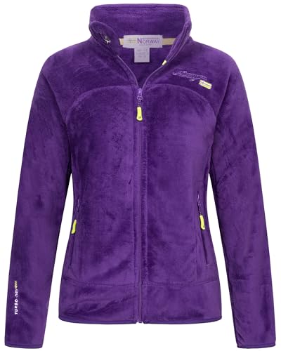 Geographical Norway Damen Teddy Fleece Jacke Herbst Winter Jacke Sweater Übergangsjacke, Farbe:Purble, Größe:S / 36