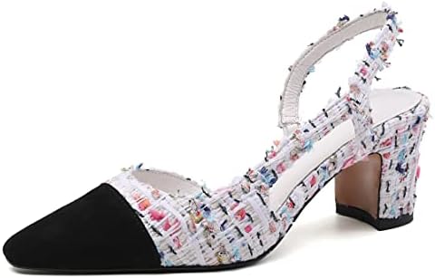 MICIFA Slingback Heels for Women，Round Toe Chunky Heeled Pumps Ankle Strap Fashion Splicing Dress Shoes