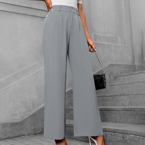 Lastesso Pants for Women Solid Straight Wide Leg Trousers with Pcoekts High Waisted Baggy Business Casual Suit Pants3