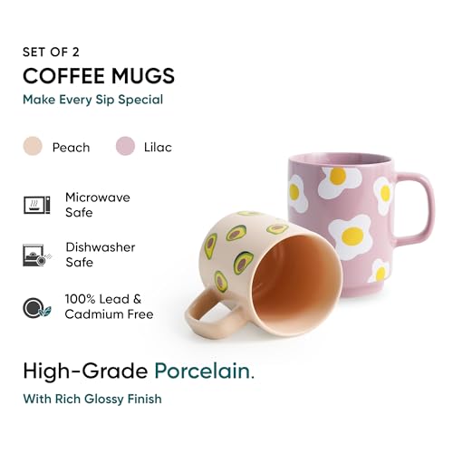 Image of Shay Ceramic Mug, 2 Pc, Egg & Avocado, 300ml | Glossy Finish | Ceramic Coffee Cup | Porcelain | Microwave Safe (Rise Mug - 2Pc - Egg & Avocado)