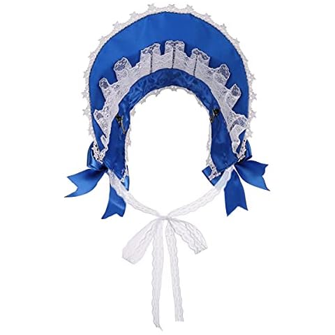 COSDREAMER Girls Women Party Sun Hat Lace Bowknot Hat Victorian Lace Bonnet Sun Hat (Navy Blue) Cover