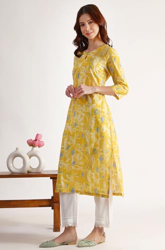 Image of W for Woman Pink Bold Geometric Printed Pure Cotton Straight Kurta
