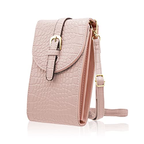 [1st Srius] スマホショルダー レディース スマホポーチ 斜めがけ バイカラー クロコ柄デザイン お財布ポシェット (ピンク)