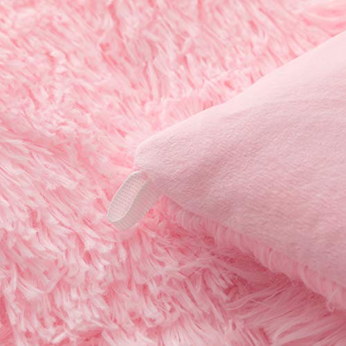 Smoofy Faux Fur Comforter Set Queen 3Pcs Shaggy Plush Velvet Comforter Soft Fluffy Fuzzy Double-Sided Bedding Luxury Furry Flannel, Pink Queen 1 Comforter 2 Pillowcases #TOP3