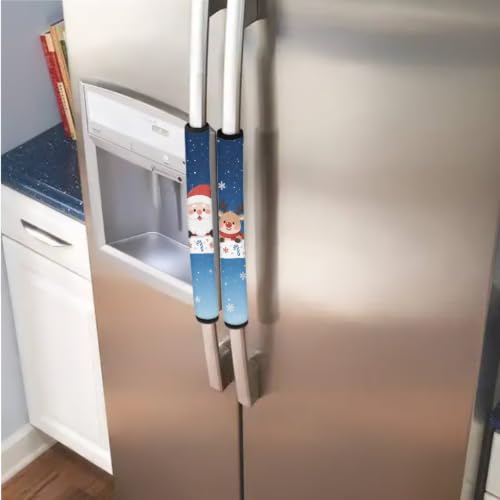 Image of Refrigerator Door Handle Covers Set of 6 Kitchen Electrical Appliances Handle Protector Anti-Slip Fridge Microwave Oven Christmas Holiday Decor, Santa Claus Reindeer Snowflake Blue