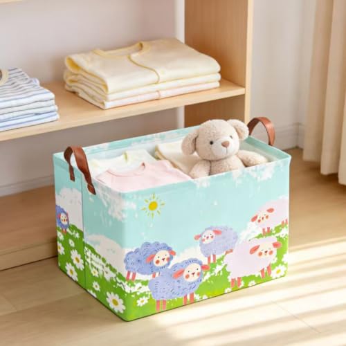 Image of NTAOHAMPER Rectangular Storage Basket Empty,Storage Bin with Handles,Room Decor,Gift Basket,Book Box(Cute Sheep)