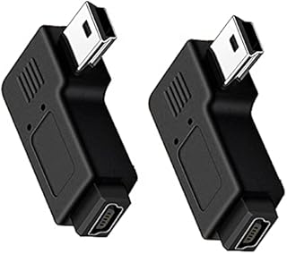 GELRHONR 90 Degree MIni USB Adapter, Left Angle Mini USB Male to Female Extension Adapter Data Transfer Connector for Phone Dash Cam Car Navigation System-2PCS