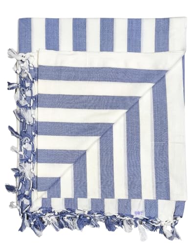 Image of Arvore Bunkaar Pure Handloom 100% Soft Desi Bamboo Viscose Bhagalpuri Andi Chadar /Summer Blanket /Top Sheet /AC Blanket /Odhne Wali Chadar (Blue White, Striped, Single)
