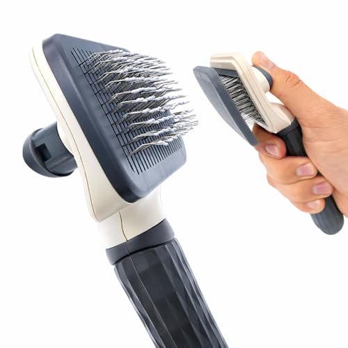 Haustier Hundebürste Katzenbürste Grau – Selbstreinigende Bürste für Hunde & Katzen, Fellpflege Bürste für Langhaar & Kurzhaar, Ein-Knopf...