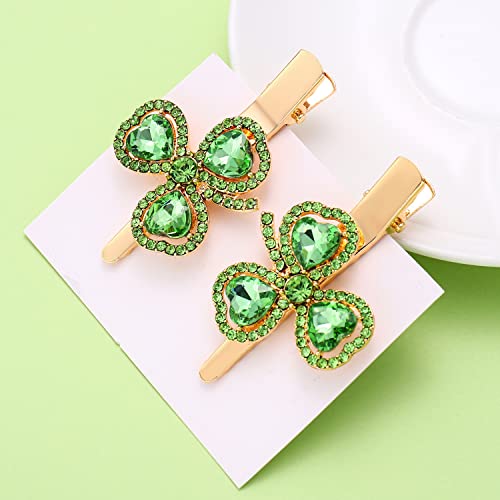 Pinzas de cabello para el día de San Patricio con diseño de trébol de cuatro hojas, con cristales brillantes, clip de metal tipo cocodrilo verde irlandés, grandes, para mujer y niña, accesorio para peinado para fiestas miniatura 5