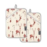 Juego de 2 agarraderas resistentes al calor para cocinar en casa, almohadillas calientes (patrón de azulejos rojos nevados)