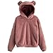 AFFGEQA Pull à capuche pour femme - En peluche - Avec oreilles de lapin - Chaud - Pour l'automne et l'hiver., Rose, XXL
