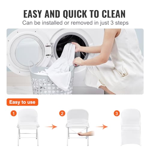 Image of VEVOR 100 Pcs Stretch Spandex Folding Chair Covers Universal Fitted White