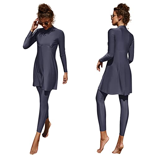 Muslim Swimsuits for Women Modest Islamic Swimwear Burkini Full Cover Long Sleeve Muslim Dress Tops + Pants Set Swimming Costume Sun Protection Rash Guard Set Two Piece Bathing Suits Dark Blue XL
