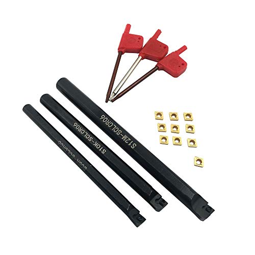 Gbj S08K/S10K/ S12M-Sclcr06 3Pcs +10Pcs Ccmt060204 Carbide Inserts With 95 Degree Internal Turning Boring Bar With 10Pcs Ccmt2(1.5)1 Carbide Inserts For Machining Steel Parts And Stainless Steel #TOP4