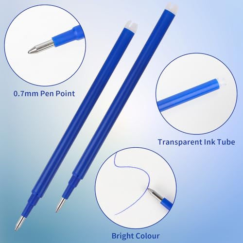 16 Pack löschbare Pen Nachfüllungen - Radierbare Ersatzminen, 0.7mm Stift Ersetzen Blau, Radierbare Stifte Minen, Ersatzminen Nachfüllminen, Glattes Schreiben, Blau Kugelschreibermine für Büro Schule