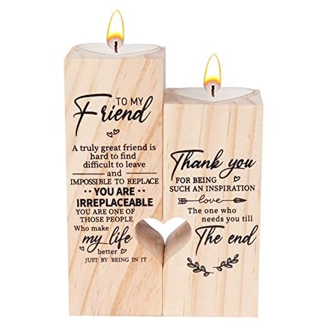AOMIG Heart Shaped Candlestick Holders, Personalized Wooden Candle Holder Christmas Gift, Friendship Gifts for Women, Best Friend Birthday Gifts, Unique Gifts for Friend Cover