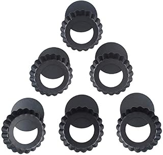 Non Stick 4 Inch Quiche Pans Removable Bottom Mini Tart Pans Set Tart tins Cases Loose baseTart Mold Cheesecake Pan Tart Mold Set of 6 Round Shape(Black)