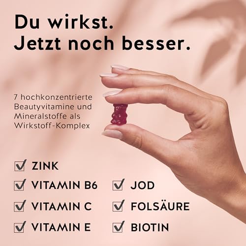 Biotin-Gummibärchen Ah-mazing Hair - Vitamine für Haare, Haut und Nägel – 5000 µg Biotin, Zink, Vitamin C, E & Jod – 60 Stück (2-Monatsvorrat), Vegan, Zuckerfrei, Bears with Benefits 2