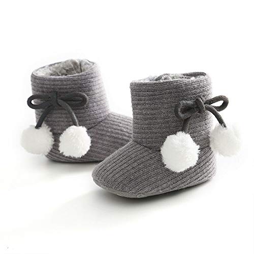 Baby Boy Girls Premium Soft Sole Bow Anti-Slip Mid Calf Warm Winter Infant Prewalker Toddler Snow Boots (6-12 Months, Grey)