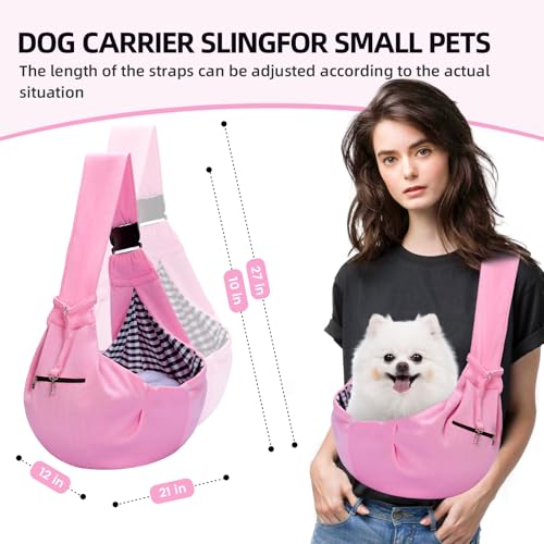 Adjustable Dog Carrier Sling - Hand-Free Dog Carriers for Small Dogs and Cats, Puppy Sling Carrier with Zipper Purse Pocket, Travel Safety Harness, Puppy Essentials (Pink) - Image 4