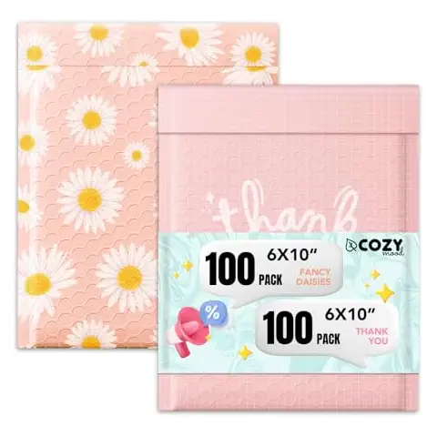 Cozymood Cute Bubble Mailers 6x10 Inch 100 Pack Thank you +Pretty Bubble Mailer 6x10 Inch 100 Pack Fancy Daisies Waterproof Padded Envelopes Self Seal, Cushioning for Packaging, Shipping, Mailing Cover