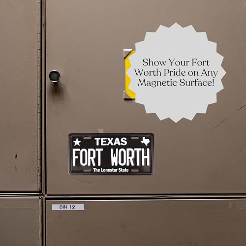 Imán mini placa Fort Worth Texas, diseño negro miniatura 6