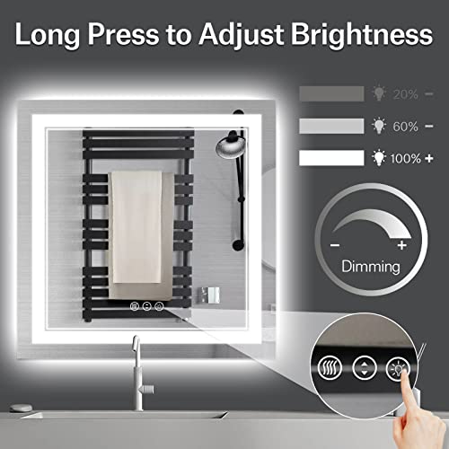 36 x 36 Inch Led Mirror for Bathroom, Backlit and Front Lighted Bathroom Vanity Mirror with Lights, Anti-Fog, 3 Colors Dimmable, Memory, Shatterproof Wall Led Mirror