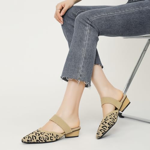 Image of Semwiss Pointed Toe Mules for Women Chunky Low Heeled Sandals Breathable Backless Mesh Knit Slip on Loafers