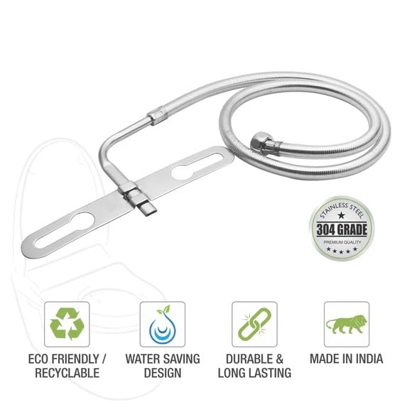 Image of Stainless Steel Grade 304 Multi Jet Spray with Heavy PVC Hose (1 Meter), Built-in Installation Type Toilet Seat /Commode Spray - Rust-Free, Durable (Pack of 1) (1 Mater 1Pc, 1, Count)