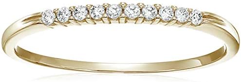 VIR JEWELS1/10 carat (ctw) Petite Diamond Wedding Anniversary Band for Women, Round Diamond Engagement Ring 10K Yellow Gold 10 Stones Prong Set 0.10 cttw, Size 4.5-10