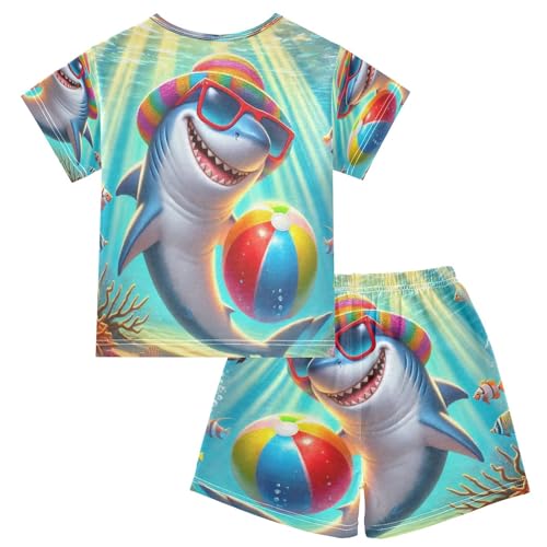 Shark Beach Ball Summer Pajama Set Short Sleeve Nightwear Soft Clothes Set Summer Pajamas Cotton 5Y2