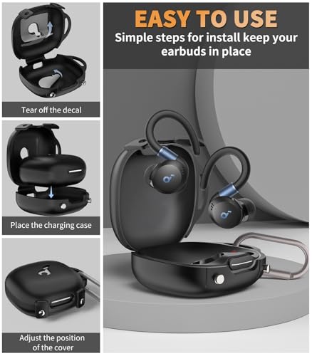 Image of for[Newest Secure Lock] Soundcore Sport X20 Case Cover, Soft Silicone Protective Scratch Resistant Logo Visible Design Cover for Soundcore Sport X20 by Anker Charging Case with Carabiner-Black